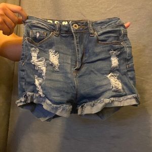 Super high rise jean ripped shorts
